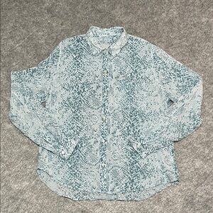 Rails Light Blue Animal Print Flowy Button-Up Blouse Josephine Aqua Python
